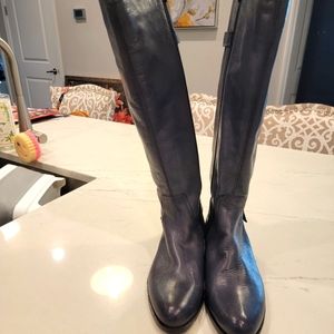 Garnet Hill grey Italian leather low heel tall boots Size 10 ( NWOB)